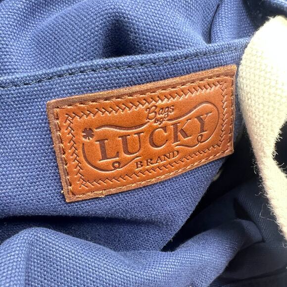 Lucky Brand Tote Bag Blue Canvas Crossbody Logo Leather Top Handles - Picture 9 of 11